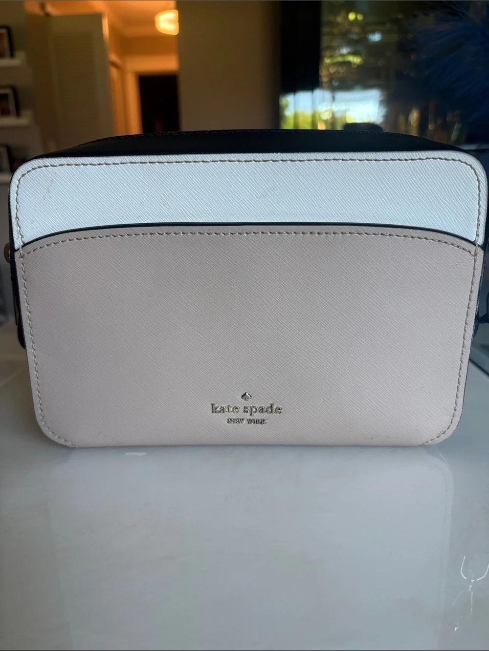 kate spade, Cream, Tan and white White with Black Leather straps Crossbody